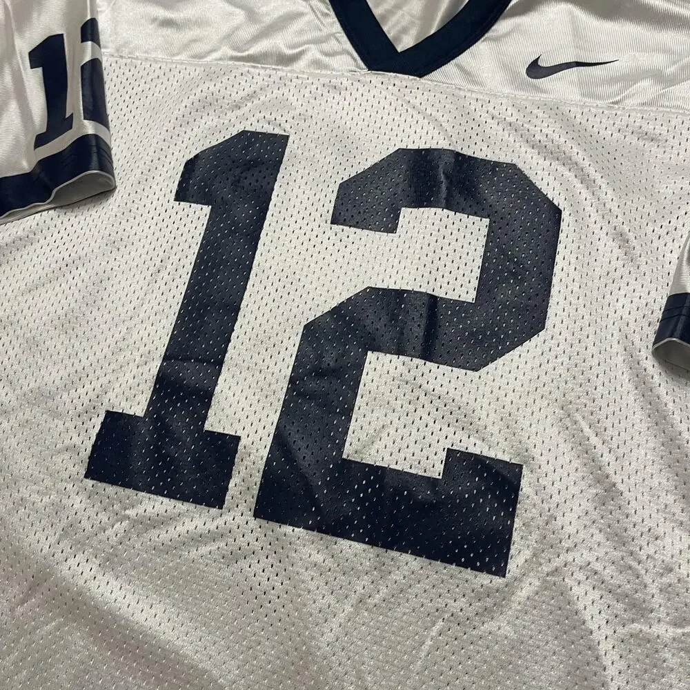 Nike Team Authentic Football Jersey Mens Large White Navy #12 Mesh V Neck